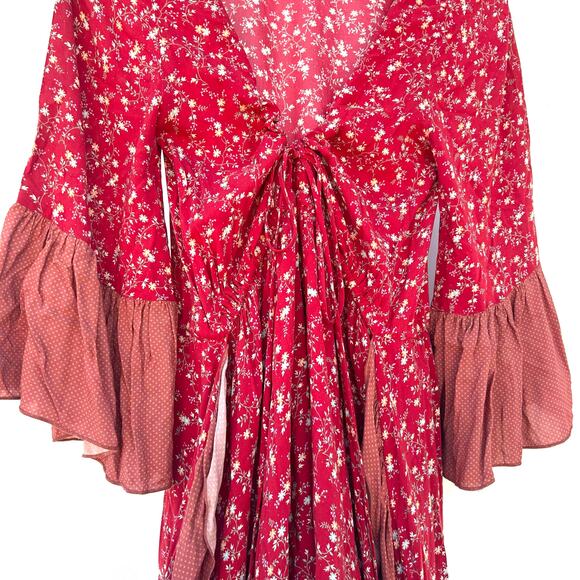 Nightcap Clothing Reversible Bohemian Boho Maxi Dress Red Ruffles Victorian 1 S - Picture 5 of 14